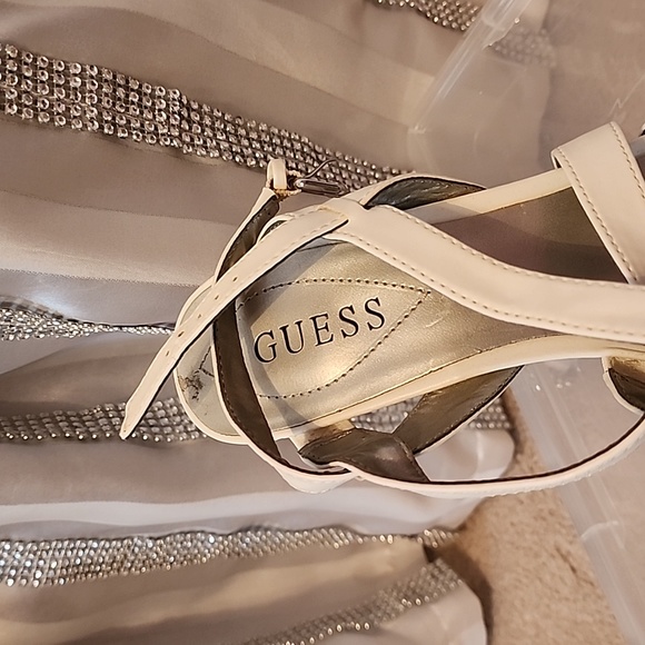 Guess white sandals with cork heel -worn once - Picture 2 of 2